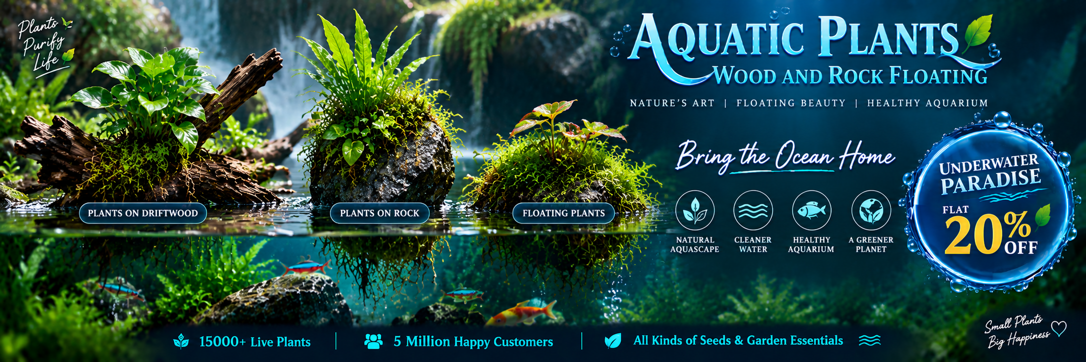 Aquatic Plants Wood and Rock Floating